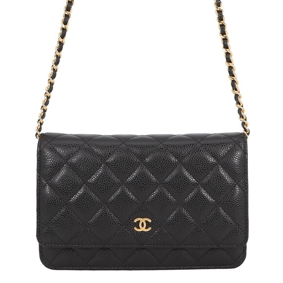 CHANEL Accessories - Chanel Chain Wallet Classic Matelassé Coco Mark Caviar Skin AP0250 CHANEL Bla...